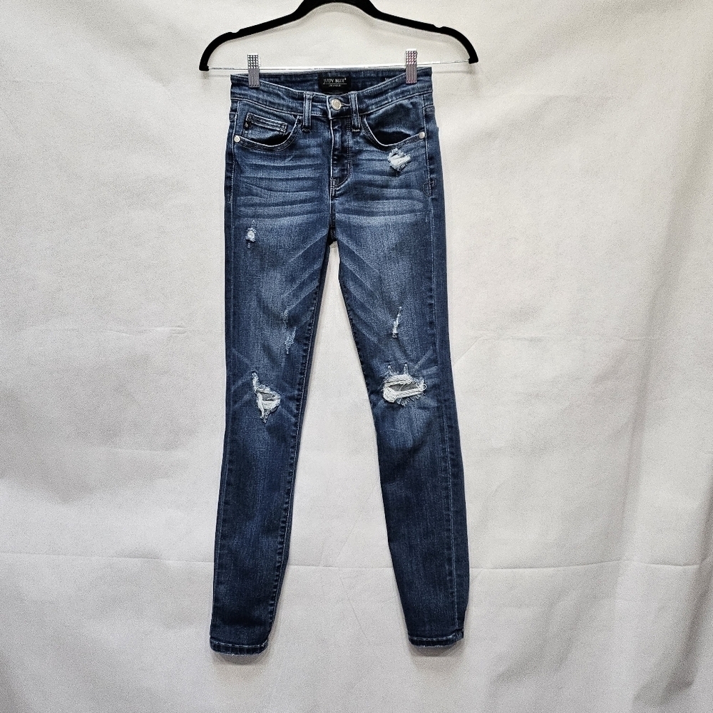 Judy Blue Skinny Fit Distressed Medium Wash Blue Denim Jeans Size 1/25